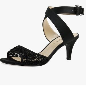 J Reneé Soncino Strappy Sandal Black Kitten Heel Pump with Ankle Strap Women’s 8